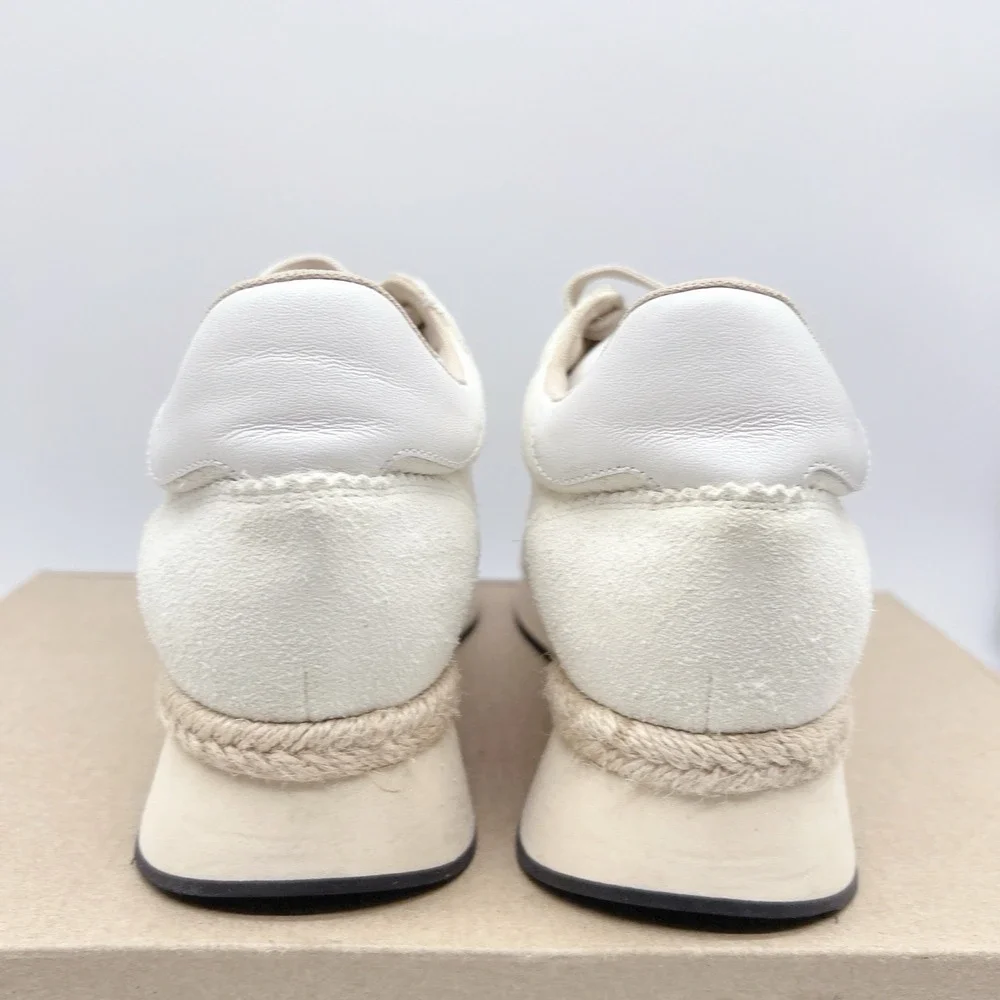 L'Agance Ivone Women's Platform Lace Up Sneakers Casual Shoes White Beige US 10